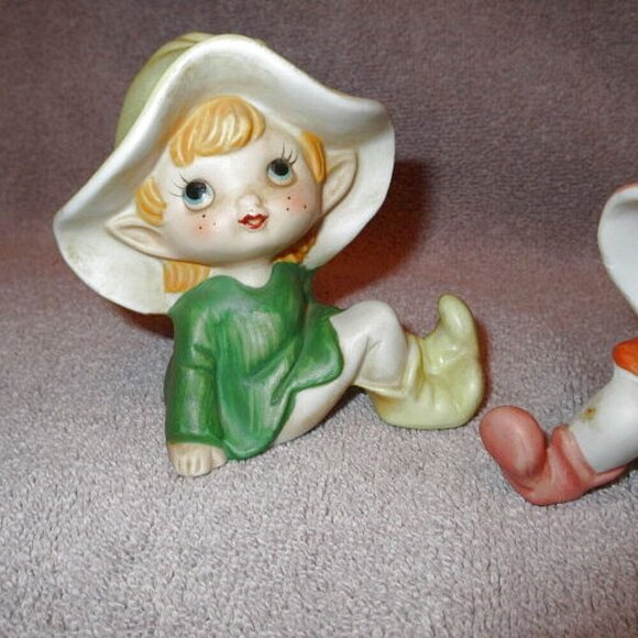 Vtg Homco Mushroom Pixie Elves Porcelain Garden Elf Figurines Set Of 3 MCM - Picture 2 of 8